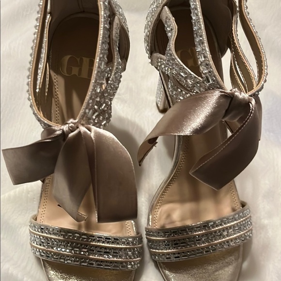 Gianni Bini Shoes - GB Gianni Bini  prom and Gold Heels with Rhinestone Bow Straps.